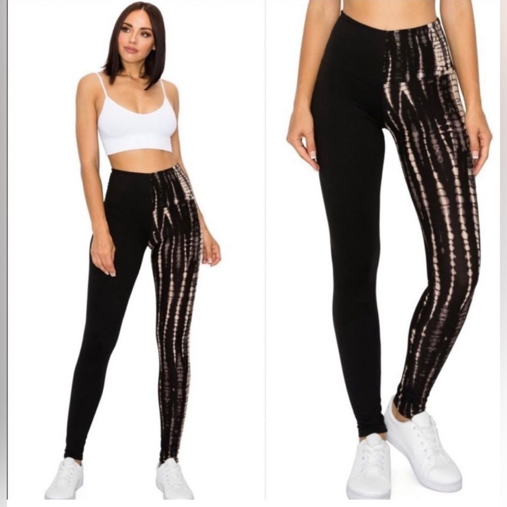 Black half and half lightning strike color block leggings size OS